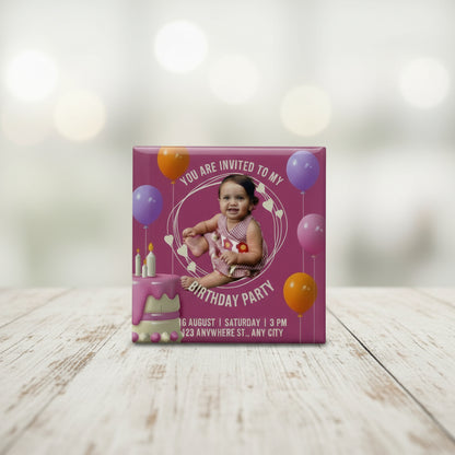 Invitation card for a birthday party on a refrigerator